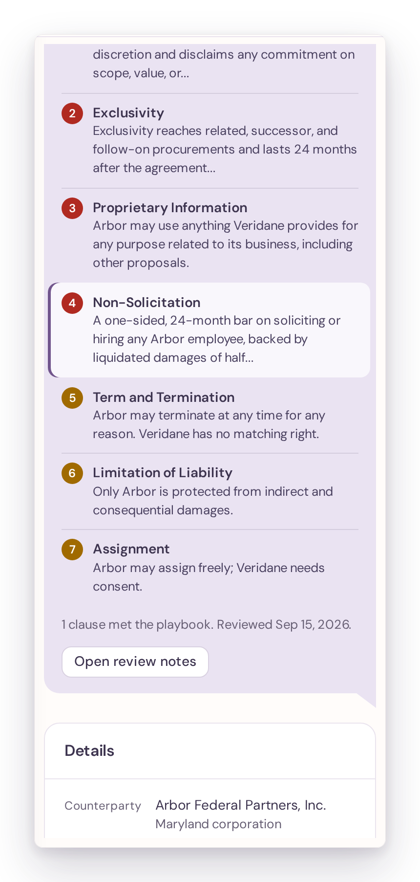 olivia's side panel explaining a clause.